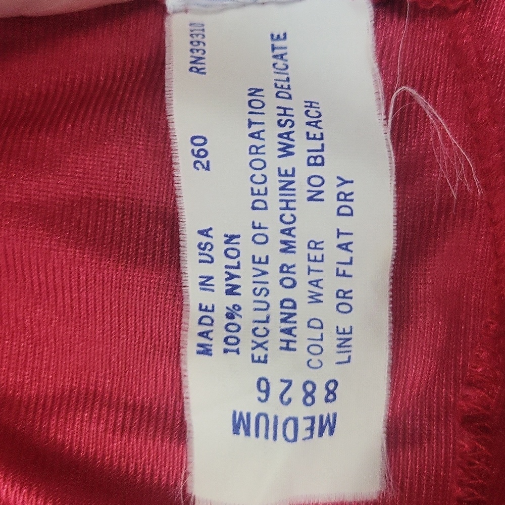 Vtg 80s LADY CAMEO DALLAS Red Nylon Black Lace Nylon Keyhole Front Teddy - Picture 7 of 11